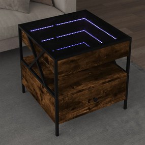 Füstös tölgy végtelen hatású LED-es dohányzóasztal 50x50x51 cm