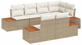 vidaXL Kerti Kanapé Szett párnával 7 pcs Bézs polirattan