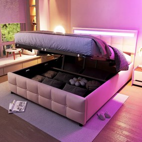 Franciaágy puha ágy 180*200cm hidraulikus , LED-ek Bézs