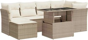 vidaXL 7 részes bézs polyrattan kerti ülőgarnitúra párnákkal