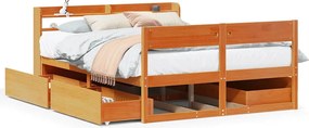 vidaXL viaszbarna tömör fenyőfa ágy matrac nélkül 140 x 190 cm