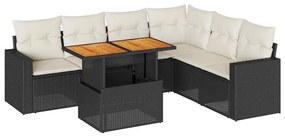 vidaXL 7 részes fekete polyrattan kerti ülőgarnitúra párnával