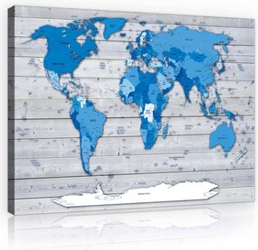 Vászonkép 60x40 Világtérkép kontinensek óceánok fa kék oktatási