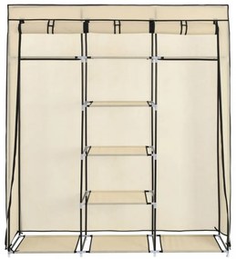 krém szövet ruhásszekrény rekeszekkel és rudakkal 150x45x175 cm