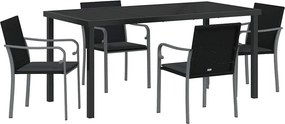 vidaXL Kert étkező szett 5 pcs Fekete és Szürke PE Rattan