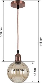 Brilagi-LED R GLASS zsinóros függőlámpa 1xE27/60W/230V, átmérő 18 cm, rézszínű/füstbarna
