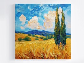 Poszter Tájkép Nyár Mező Gabona Hegyek Ciprus 40x40