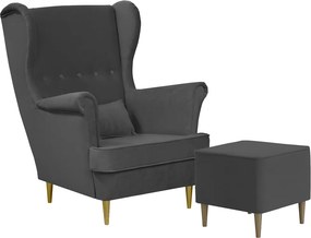 Skandináv stílusú füles fotel lábtartóval – Golden Szürke