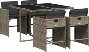 vidaXL 5 részes szürke polyrattan kerti étkezőgarnitúra párnával