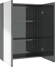 vidaXL fényes szürke MDF tükrös fürdőszobaszekrény 60 x 15 x 75 cm