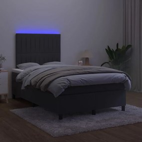 fekete bársony rugós és LED-es ágy matraccal 120x200 cm