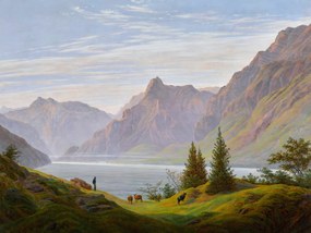 Festmény reprodukció A Mountain Lake in the Morning (Vintage Green Landscape) - Caspar David Friedrich, (40 x 30 cm)