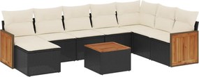 vidaXL 9 részes fekete polyrattan kerti ülőgarnitúra párnákkal