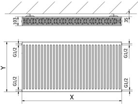 Mexen C22, panelradiátor 600 x 1000 mm, oldalcsatlakozás, 1653 W, fekete, W422-060-100-70