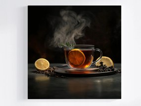 Canvas Vászonkép Fekete Tea Ital Főzet Levelek Citrom 40x40