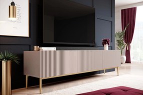 Nicole 200 cm-es TV-szekrény - antik rózsaszín MDF / arany lábak