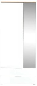 Fehér ruhásszekrény tölgyfa dekorral, tükörrel 84x196 cm Telde - Germania