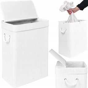 Bambusz szennyestartó kosár fedéllel Soren 80L fehér