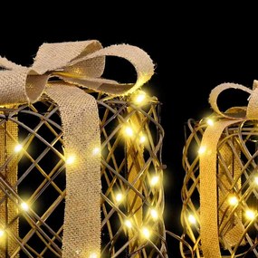 Ajándékdoboz 3 pcs Meleg fehér 20 x 20 x 20 cm Rattan