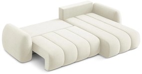 Bézs buklé kinyitható-tárolóhelyes sarokkanapé (jobb oldali-heverő résszel) Pele – Makamii