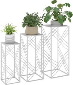 Outsunny 3 részes egymásra rakható virágtartó készlet — porfestett fém, fehér; magasságok 50/60/70 cm; teherbírás: 30/20/10 kg | Aosom