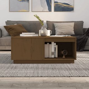 mézbarna tömör fenyőfa dohányzóasztal 100 x 101 x 40,5 cm