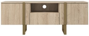 Verica 150 cm-es TV-szekrény nyitott polccal - szivacsos tölgy / arany lábak