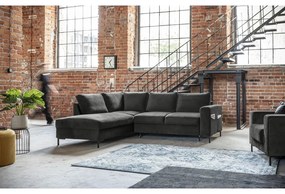 Sötétszürke bársony kinyitható sarokkanapé (bal oldali) Lofty Lilly – Miuform