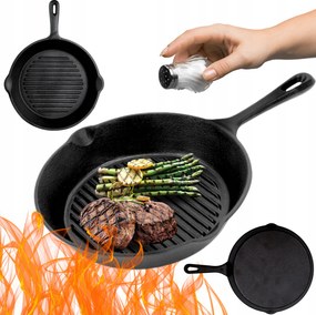 Grill serpenyő 26 cm öntöttvas. kerek