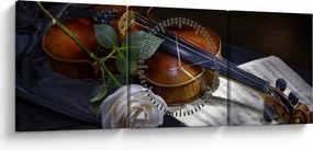 Kép - Rózsa és hegedű (órával) (90x30 cm)