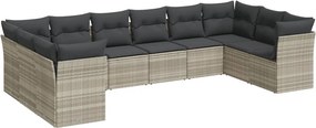 vidaXL 10 részes világosszürke polyrattan kerti ülőgarnitúra párnákkal