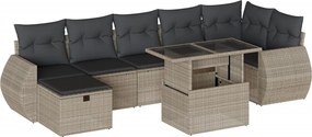 vidaXL 8 részes világosszürke polyrattan kerti ülőgarnitúra párnával