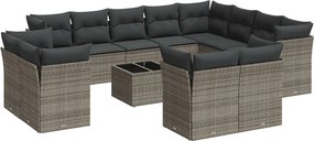 vidaXL 13 részes szürke polyrattan kerti ülőgarnitúra párnákkal