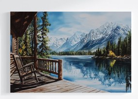 Vászonkép Canvas Tájkép Kanada Hegyek Tó Kunyhó Veranda 120x80