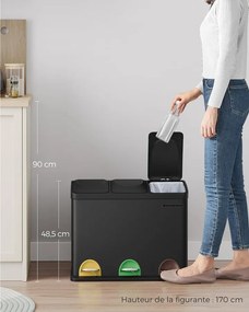 SONGMICS 3 rekeszes pedálos szelektív szemetes, 45 L (3 x 15 L), tintafekete
