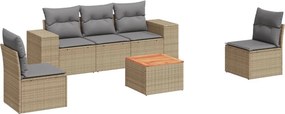 vidaXL 6 részes bézs polyrattan kerti ülőgarnitúra párnával