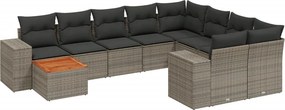 vidaXL 10 részes szürke polyrattan kerti ülőgarnitúra párnákkal