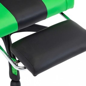 zöld és fekete műbőr versenyszék lábtartóval