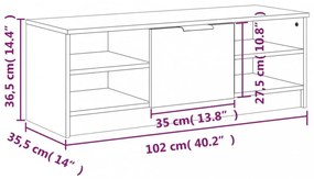 barna tölgyszínű szerelt fa TV-szekrény 102 x 35,5 x 36,5 cm