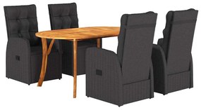 vidaXL Kert étkező szett 5 pcs Fekete polirattan