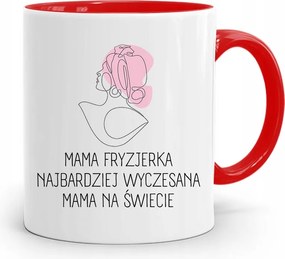 Piros Bögre Ajándék Anyukáknak Fodrásznak, fényképes nyomattal