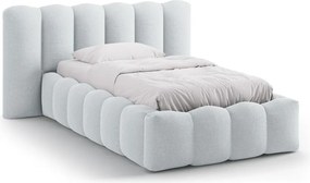 Világosszürke kárpitozott ágyneműtartós egyszemélyes ágy ágyráccsal 90x200 cm Lupine – Micadoni