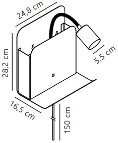 Nordlux - Fali lámpa polccal és USB ROOMI 1xGU10/8W/230V fekete