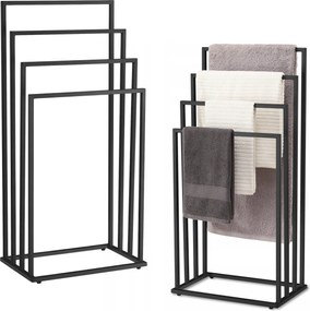 Törölközőtartó állvány 4 karos fekete Loft fém matt szabadon álló