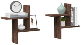2 db barna tölgyszínű szerelt fa fali kockapolc 38 x 12 x 38 cm