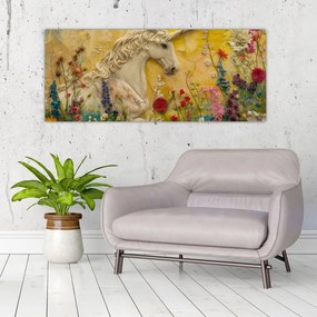 Kép - Egyszarvú virágokkal (120x50 cm)