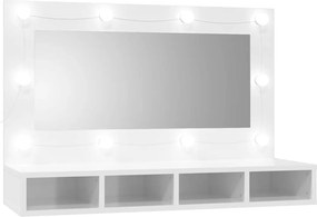 vidaXL magasfényű fehér tükrös szekrény LED-ekkel 90 x 31,5 x 62 cm