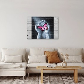 Kép - Rózsaszín pillangó a falon (70x50 cm)