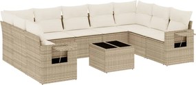 vidaXL 10 részes bézs polyrattan kerti ülőgarnitúra párnával