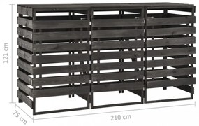 festett tömör fenyőfa tripla kerekeskuka-tároló 210x75x121 cm